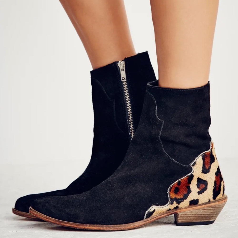 Free People Black and Leopard Ankle Boots